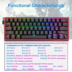 Redragon K616 FIZZ Pro RGB 60% Wireless and Wired Mechanical Gaming Keyboard 3 in 1 Bluetooth 2.4G and Wired Modes with Red Switches 61 Keys 10 Redragon K616 FIZZ Pro RGB 60% Wireless and Wired Mechanical Gaming Keyboard 3 in 1 Bluetooth 2.4G and Wired Modes with Red Switches 61 Keys - Image 3
