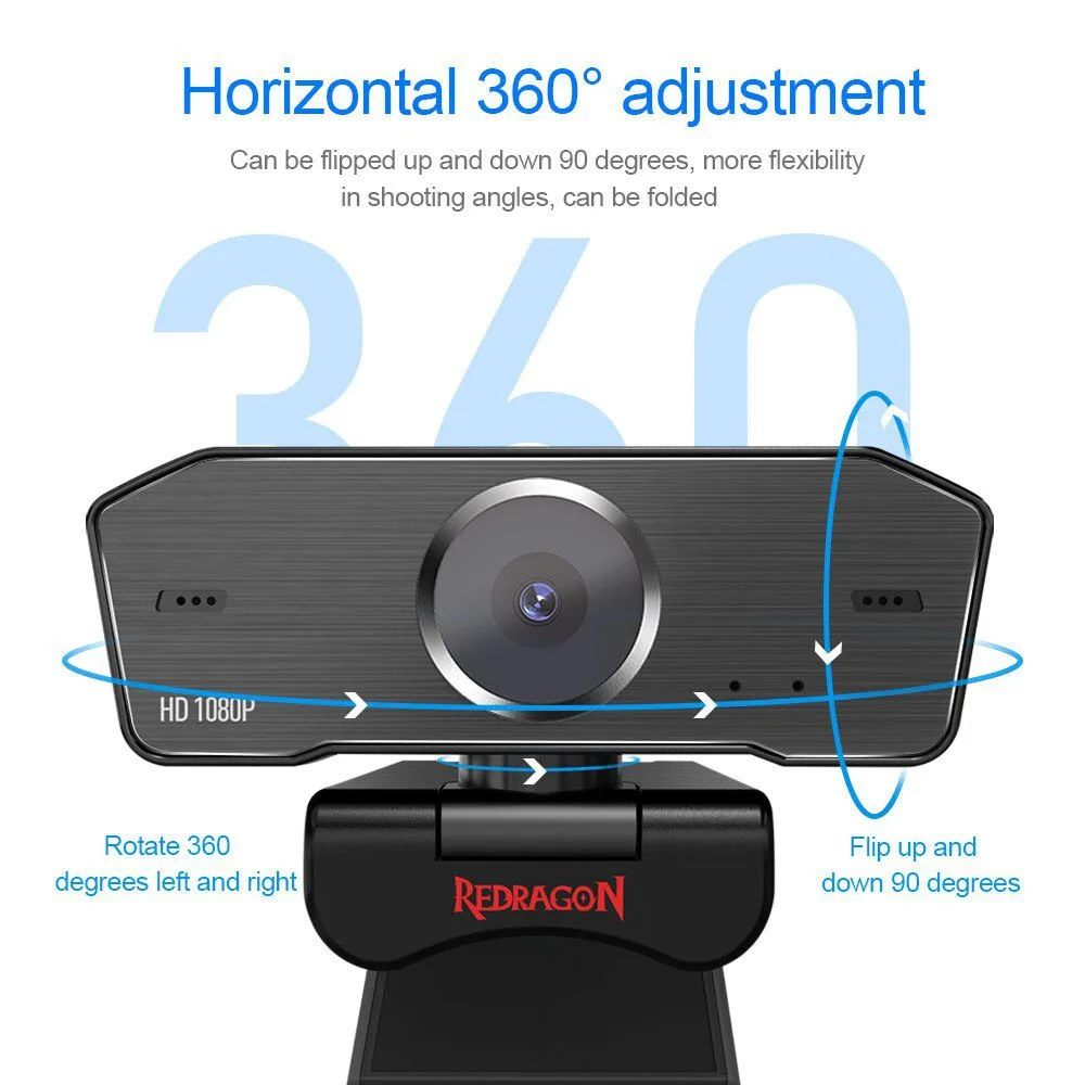 Redragon HITMAN 1080P Streaming and Video Calling Webcam with Built-in Dual Microphone 360-Degree Rotation (GW800) - Image 3