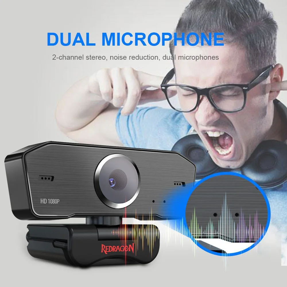 Redragon HITMAN 1080P Streaming and Video Calling Webcam with Built-in Dual Microphone 360-Degree Rotation (GW800) - Image 4