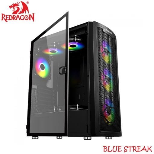 Redragon GC-MA211 BlueStreak RGB Mid Tower Gaming PC Case for ATX, Micro ATX, Mini ITX Motherboards