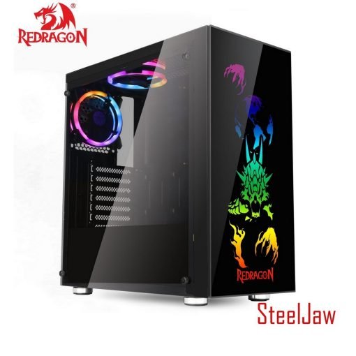 Redragon GC-608 Steeljaw Tempered Glass Gaming PC Case with RGB backlighting SYNC Support up to ATX Motherboards USB 3.0