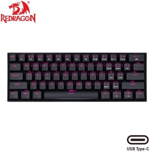 Redragon K630 Wired 60% Gaming Mechanical Keyboard with Pink Backlite and USB type C Cable Brown Switches