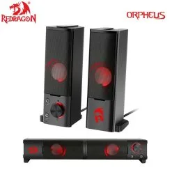 Redragon GS550 ORPHEUS PC Gaming Speakers 2.0 Channel Stereo Sound Bar with Compact Maneuverable Size, Headphone Jack, Quality Bass and Red Backlit