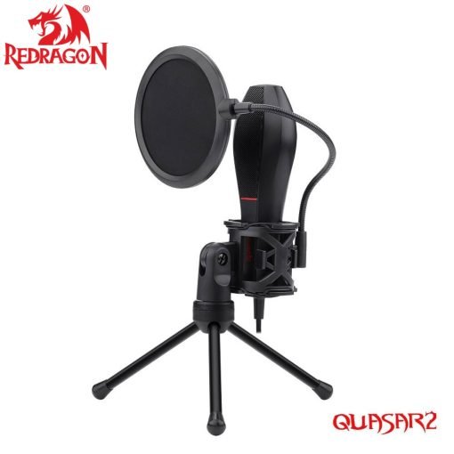 Redragon GM200 Quasar Microphone Omnidirectional USB Condenser Gaming and Streaming Mic with Tripod And Pop Filter