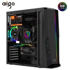 Alternative view of Aigo Rainbow 6 ATX Mid-Tower PC Gaming Case (without Fans) Tempered Glass Side Panel Front I/O USB 3.0 Computer Mid Tower Case only