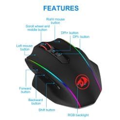 Redragon M686 Vampire Elite RGB USB 2.4G Wireless / Wired Gaming Mouse 16000 DPI Programmable Ergonomic - Image 4