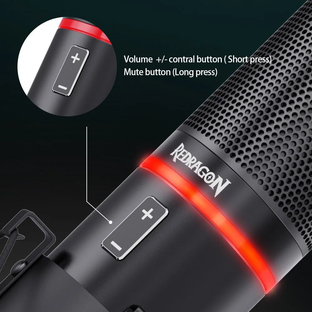 Redragon GM300 BLAZAR Gaming Stream High end Microphone and Kit metal made Support circle LED 4 Redragon GM300 BLAZAR Gaming Stream High end Microphone and Kit metal made Support circle LED - Image 4