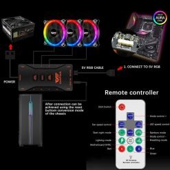 Aigo Darkflash DR12 Pro 5 in 1 Gaming PC Case RGB Fans 120mm Quiet with Remote Speed adjust AURA SYNC Pack of 5 RGB Fans with Controller - Image 4