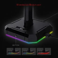 Alternative view of Redragon Scepter Pro RGB Backlit Gaming Headphone Stand with Aluminum Supporting Bar and 4X USB 2.0 Ports( HA300 )