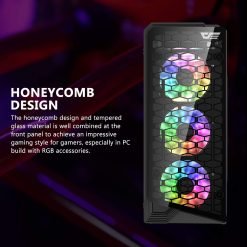 Alternative view of Aigo darkFlash Water Square 5 Dual Tempered Glass ATX Mid-Tower Desktop Gaming Case Honeycomb Design without Fans