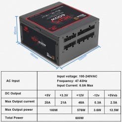 Redragon RGPS 600W Full Module Gaming PC Power Supply 80PLUS Bronze (GC-PS003) - Image 5