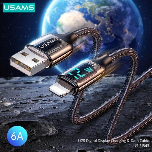 USAMS U78 2.4A Lightening Digital Display Fast Charging and Data Cable Braided 1.2M Data Fast Charging US-SJ543