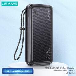 Alternative view of USAMS PB60 22.5W 20000mah Dual QC3.0+PD Fast Charging Power Bank With Lanyard US-CD168