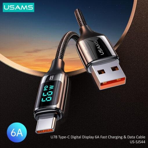 USAMS 66W Type C Digital Display 6A Fast Charging and Data Cable Braided 1.2M Data Fast Charging SJ544