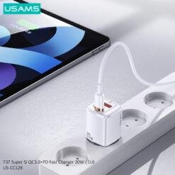 USAMS T37 Super Si 20W QC3.0+PD Fast Charger with Type C and USB 2 Ports (EU) US-CC128 11 USAMS T37 Super Si 20W QC3.0+PD Fast Charger with Type C and USB 2 Ports (EU) US-CC128 - Image 5