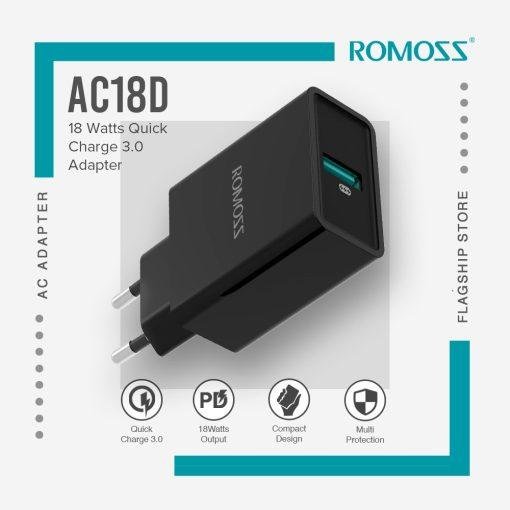 ROMOSS AC18D 18W QC 3.0 USB Charger Quick Charge 3.0 Fast Charger QC2.0 18W Portable Wall USB Power Adapter