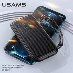 USAMS PB56 10000mah Dual USB Fast Power Bank with Lanyard US-CD150 11 USAMS PB56 10000mah Dual USB Fast Power Bank with Lanyard US-CD150 - Image 4