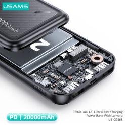 USAMS PB60 22.5W 20000mah Dual QC3.0+PD Fast Charging Power Bank With Lanyard US-CD168 10 USAMS PB60 22.5W 20000mah Dual QC3.0+PD Fast Charging Power Bank With Lanyard US-CD168 - Image 5