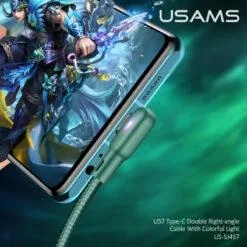 Alternative view of USAMS U57 RGB Dual Right Angle Gaming Micro USB Data Cable for Android Nylon Braided 1.2M US-SJ458
