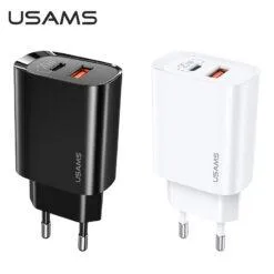 USAMS T35 USB and Type-C 20W QC3.0 and PD3.0 Fast Charger 2 Ports Quick Charger US-CC121