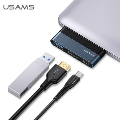 USAMS Type C to HDMI, Typec-C and USB 3.0 Hub Converter 3in 1 US-SJ492