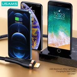USAMS U64 Aluminum Alloy Lightening Charging & Data Cable Braided 1.2M with Gold Plated Joints US-SJ487 - Image 6