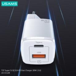 USAMS T37 Super Si 20W QC3.0+PD Fast Charger with Type C and USB 2 Ports (EU) US-CC128 9 USAMS T37 Super Si 20W QC3.0+PD Fast Charger with Type C and USB 2 Ports (EU) US-CC128 - Image 3