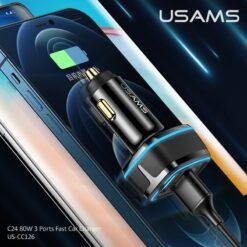 USAMS 80W Car Fast Charger with 3 Ports USB Type C PD 3.0 QC3.0 Quick Charge US-CC126 8 USAMS 80W Car Fast Charger with 3 Ports USB Type C PD 3.0 QC3.0 Quick Charge US-CC126 - Image 3