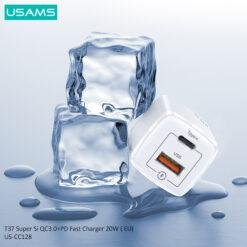 USAMS T37 Super Si 20W QC3.0+PD Fast Charger with Type C and USB 2 Ports (EU) US-CC128 10 USAMS T37 Super Si 20W QC3.0+PD Fast Charger with Type C and USB 2 Ports (EU) US-CC128 - Image 4
