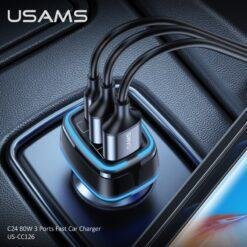 Alternative view of USAMS 80W Car Fast Charger with 3 Ports USB Type C PD 3.0 QC3.0 Quick Charge US-CC126