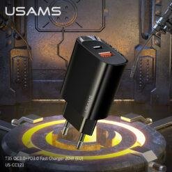 Alternative view of USAMS T35 USB and Type-C 20W QC3.0 and PD3.0 Fast Charger 2 Ports Quick Charger US-CC121