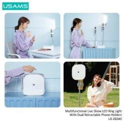 USAMS Multifunctional Live Show LED Ring Light with Dual Retractable Phone Holders US-ZB240 9 USAMS Multifunctional Live Show LED Ring Light with Dual Retractable Phone Holders US-ZB240 - Image 2