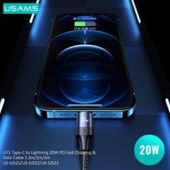 USAMS U71 20W PD Type-C to Lighting Fast Charging Data Cable 3 Meter US-SJ523 - Image 3