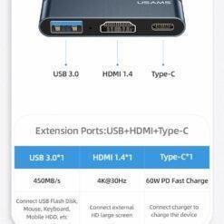 USAMS Type C to HDMI, Typec-C and USB 3.0 Hub Converter 3in 1 US-SJ492 5 USAMS Type C to HDMI, Typec-C and USB 3.0 Hub Converter 3in 1 US-SJ492 - Image 3