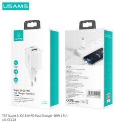 USAMS T37 Super Si 20W QC3.0+PD Fast Charger with Type C and USB 2 Ports (EU) US-CC128 13 USAMS T37 Super Si 20W QC3.0+PD Fast Charger with Type C and USB 2 Ports (EU) US-CC128 - Image 7
