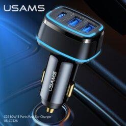 USAMS 80W Car Fast Charger with 3 Ports USB Type C PD 3.0 QC3.0 Quick Charge US-CC126 9 USAMS 80W Car Fast Charger with 3 Ports USB Type C PD 3.0 QC3.0 Quick Charge US-CC126 - Image 4