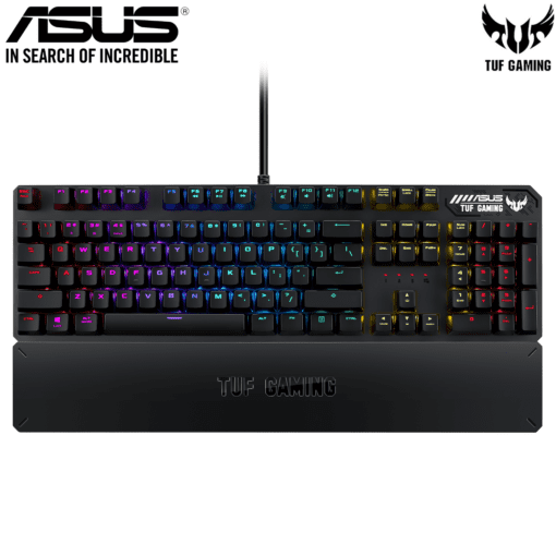 ASUS TUF Gaming K3 RGB Mechanical Keyboard with N-key rollover, Combination Media Keys, USB 2.0 Passthrough with Wrist Rest Red Switches