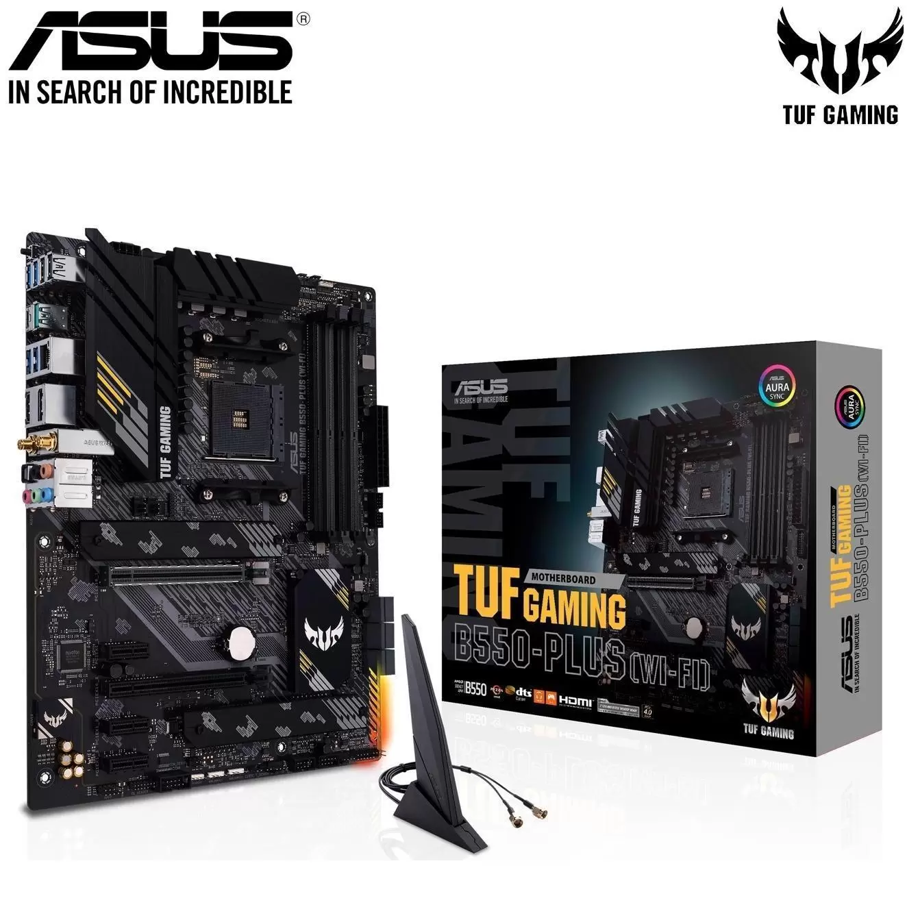 ASUS TUF GAMING B550-PLUS (WI-FI) AMD B550 (Ryzen AM4) ATX Gaming Motherboard with PCIe 4.0, dual M.2, 10 DrMOS power stages, Intel Wi-Fi 6, 2.5 Gb Ethernet 1 ASUS TUF GAMING B550-PLUS (WI-FI) AMD B550 (Ryzen AM4) ATX Gaming Motherboard with PCIe 4.0, dual M.2, 10 DrMOS power stages, Intel Wi-Fi 6, 2.5 Gb Ethernet