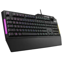 Alternative view of ASUS TUF Gaming K1 RGB Membrane Gaming Keyboard with Dedicated Volume Knob, spill-resistance, side light bar and Armoury Crate