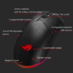 ASUS ROG Pugio II Ambidextrous Lightweight RGB Wireless Gaming Mouse with 16,000 Dpi Optical Sensor, 7 Programmable Buttons, On-the-fly DPI-adjust Button - Image 4