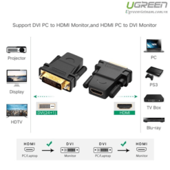 Alternative view of UGREEN DVI 24+1 Male To HDMI 1080P Female Adapter Gold Connect Converter (20124)