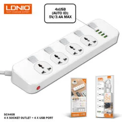 LDNIO 10A 2500W Electrical Socket Switch Plug 4USB Smart Extension Multifunction SC4408