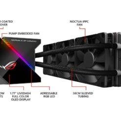 Alternative view of ASUS ROG Ryujin 360 All-in-One Liquid CPU Cooler with LiveDash Color OLED, Aura Sync RGB and 3x Noctua iPPC 2000 PWM 120mm radiator fans