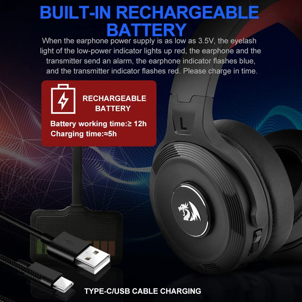 REDRAGON H818 PELOPS 2.4G Wireless Gaming Headphones 7. 1 Surround Sound 2 REDRAGON H818 PELOPS 2.4G Wireless Gaming Headphones 7. 1 Surround Sound - Image 2