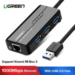 UGREEN USB 3.0 3 Ports Hub with RJ45 Gigabit Ethernet Adapter (20265)