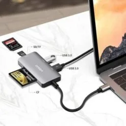 Onten 91182 USB-C To CF/SD/TF Card Reader With 2 X USB3.0 Port Hub