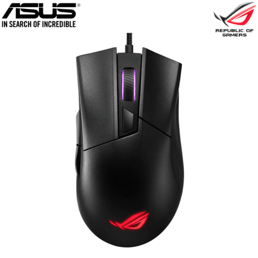 ASUS P507 ROG Gladius II Core Lightweight Ergonomic Wired Optical Gaming Mouse with 6200-Dpi Sensor, ROG-exclusive switch-socket design and Aura Sync lighting