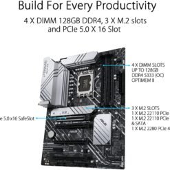 Alternative view of ASUS PRIME Z690-P WiFi D4 Intel® Z690 (LGA 1700) ATX Motherboard with PCIe® 5.0, three M.2 slots, 14+1 DrMOS, DDR4, HDMI®, DisplayPort™, Intel® WiFi 6