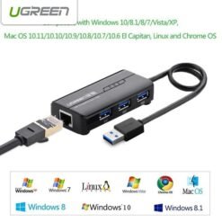 Alternative view of UGREEN USB 3.0 3 Ports Hub with RJ45 Gigabit Ethernet Adapter (20265)