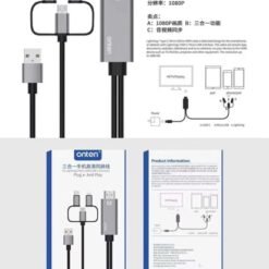 Alternative view of Onten 7537A HDMI Cable for USB-C - Lightning - Micro USB - 1.8M - Multiport cable to HDMI port